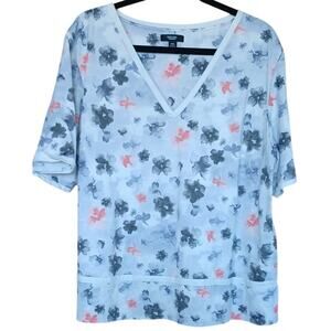 Simply Vera Vera Wang Blue Gray Floral V Neck Boxy T-Shirt Women's XXL Stretchy